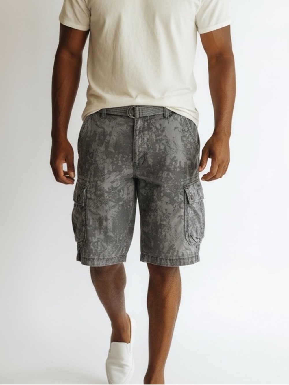 Calvin Klein 100% Cotton Utility Camo Cargo Shorts In Grey | Size 36